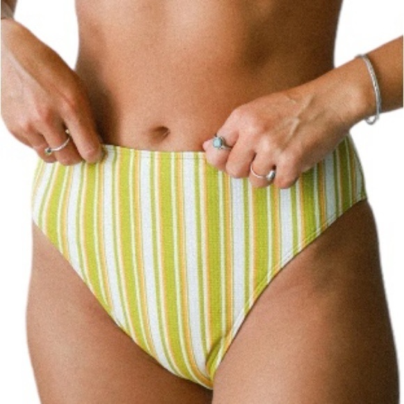 Faithfull the Brand Chania Bikini Bottoms US 12 AU16 XXL Temara Stripe Green NWT - Picture 1 of 13